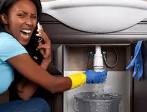 Emergency plumbing repair for a leaking sink drain under a bathroom vanity in Kissimmee, FL